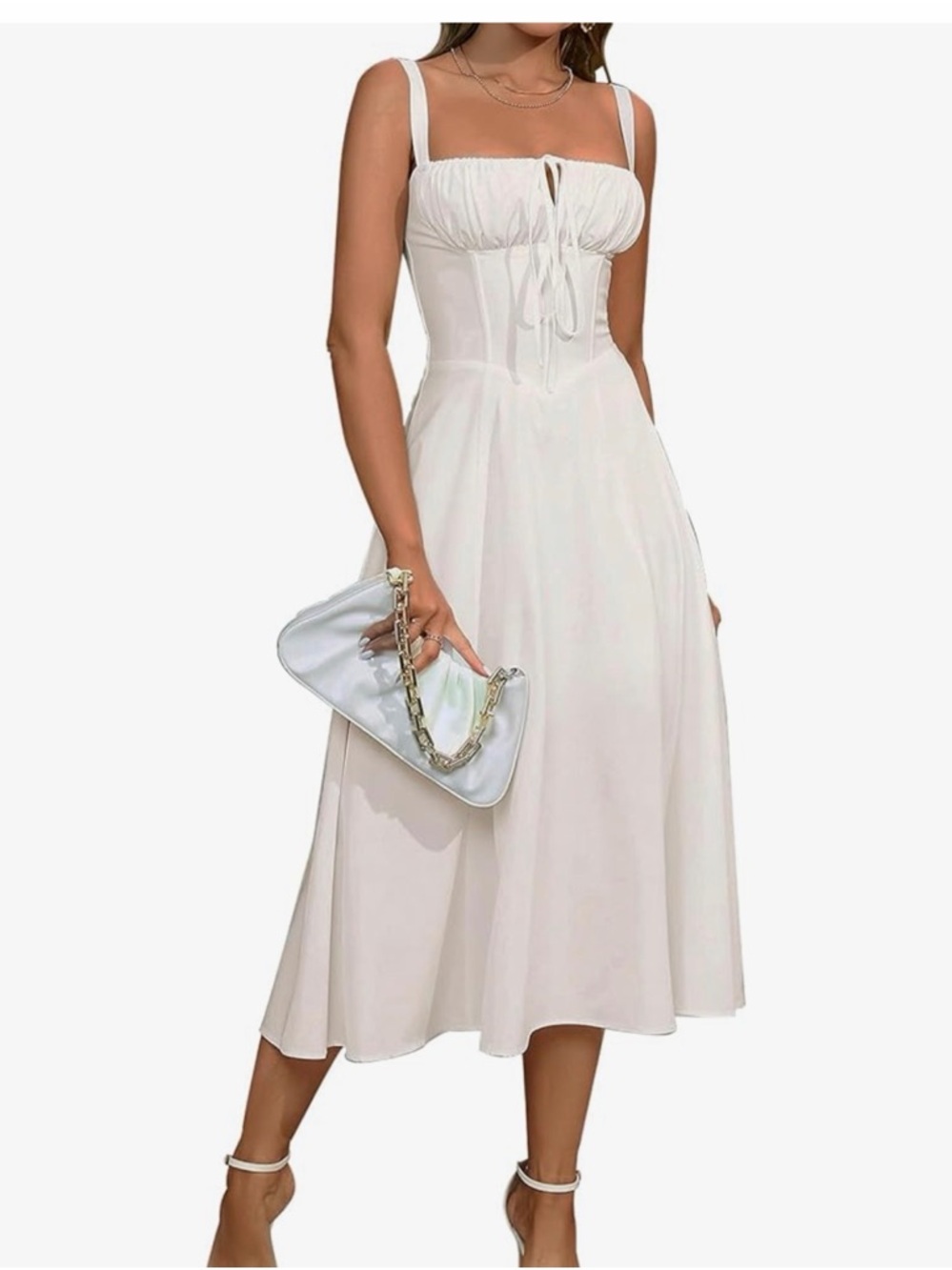 Cottage Core Basque Waist Slip Dress with Tie Front